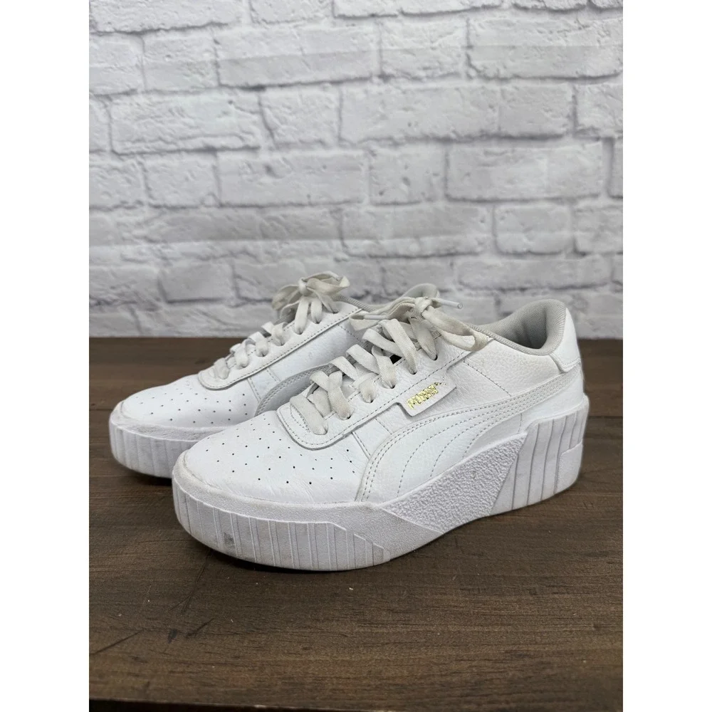 Puma Cali Wedge Womens White Leather Chunky Platform Sneakers Size 7.5